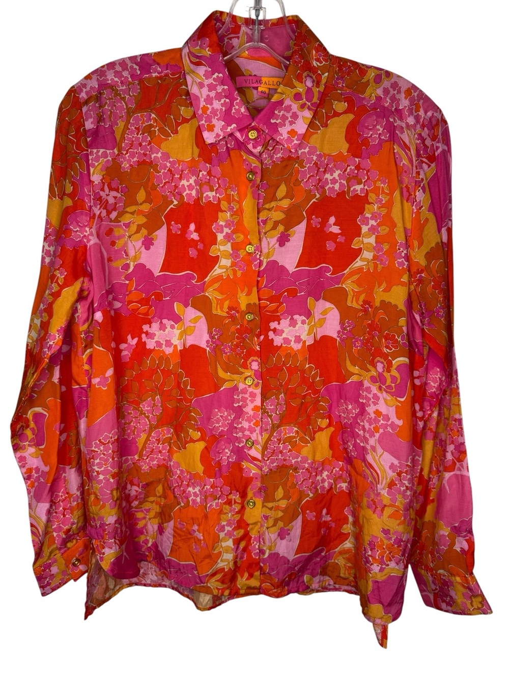 Vilagallo Isabella Pink Orange Floral Button Front Blouse Portugal Size 40